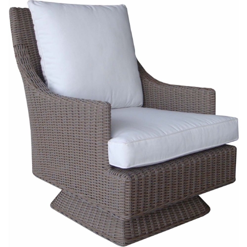 Cayman Islands Indoor Outdoor Swivel Arm Chair In Kubu Grey with White Cushions